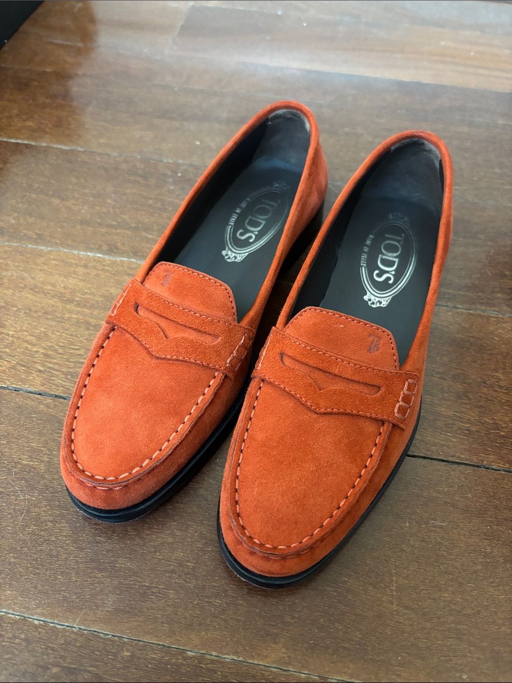 Tod's Orange Suede Penny Loafers Like New 35.5